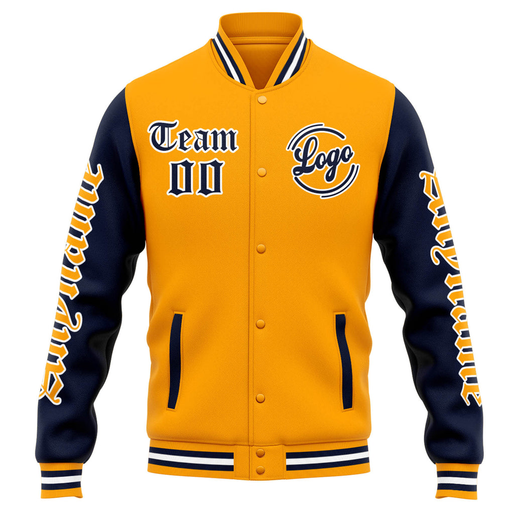 Custom Varsity Jacket Letterman jacket for Men, Women and Youth Orange Navy enthsush