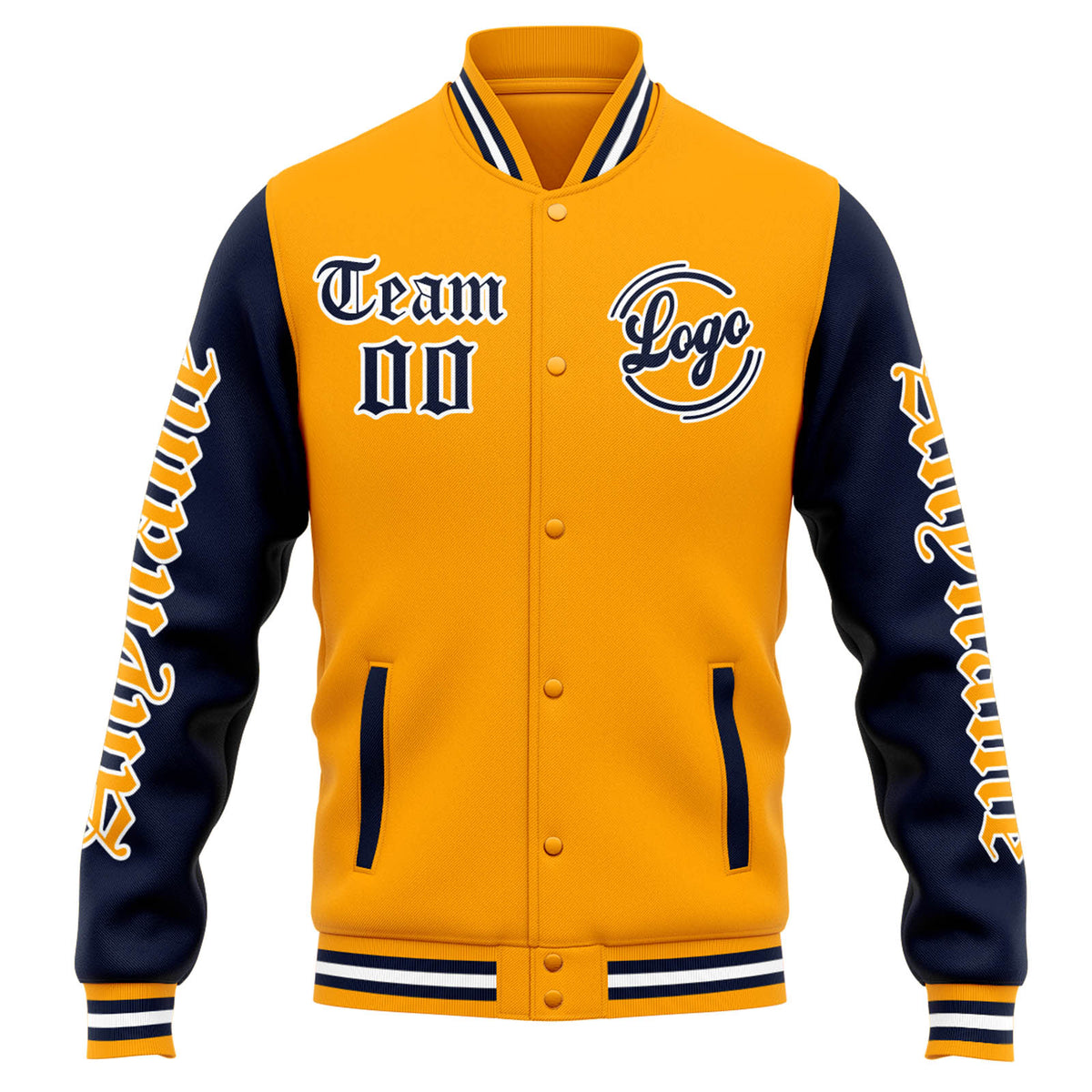 Custom Varsity Jacket Letterman jacket for Men, Women and Youth Orange Navy enthsush