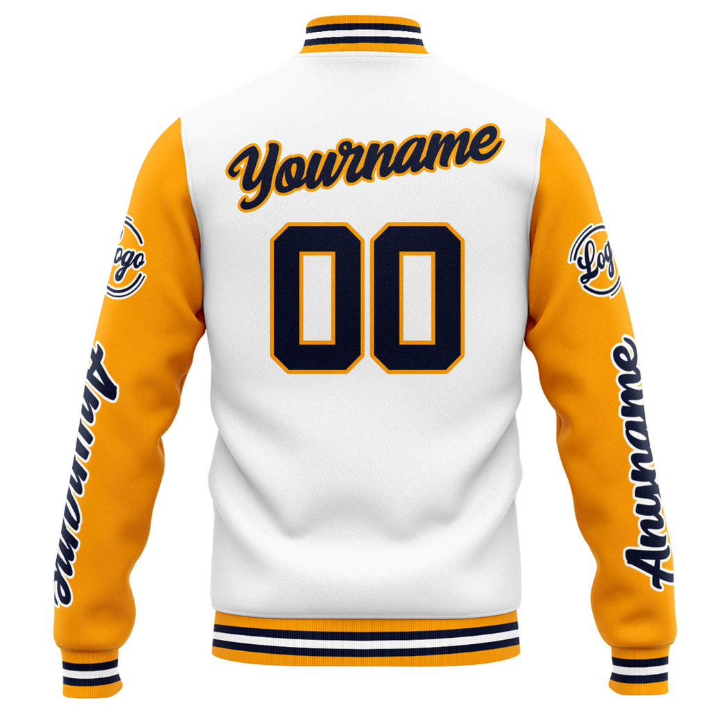 Custom Varsity Jacket Letterman jacket for Men, Women and Youth White Orange Navy enthsush