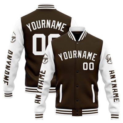 Custom Varsity Jacket Letterman jacket for Men, Women and Youth Brown White enthsush
