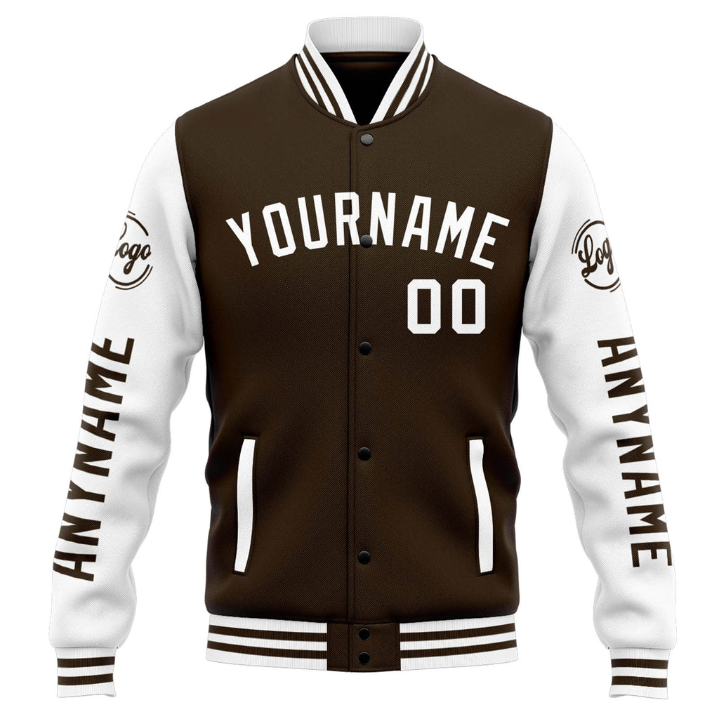 Custom Varsity Jacket Letterman jacket for Men, Women and Youth Brown White enthsush