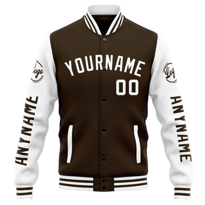 Custom Varsity Jacket Letterman jacket for Men, Women and Youth Brown White enthsush