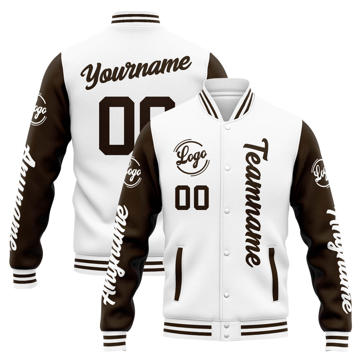 Custom Varsity Jacket Letterman jacket for Men, Women and Youth White Brown enthsush