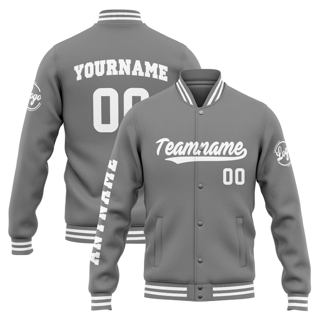 Custom Varsity Jacket Letterman jacket for Men, Women and Youth Grey White enthsush