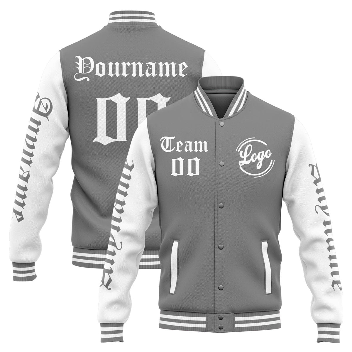 Custom Varsity Jacket Letterman jacket for Men, Women and Youth Grey White enthsush