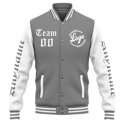 Custom Varsity Jacket Letterman jacket for Men, Women and Youth Grey White enthsush