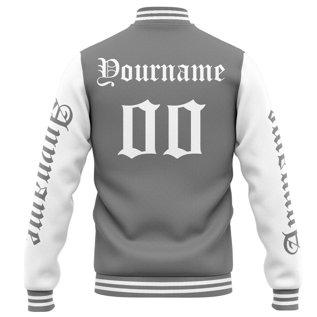 Custom Varsity Jacket Letterman jacket for Men, Women and Youth Grey White enthsush