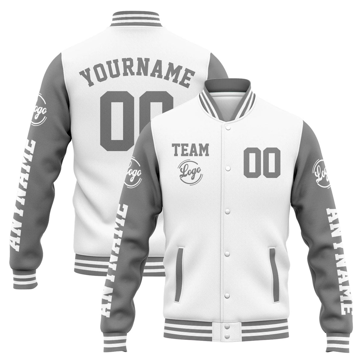 Custom Varsity Jacket Letterman jacket for Men, Women and Youth White Grey enthsush