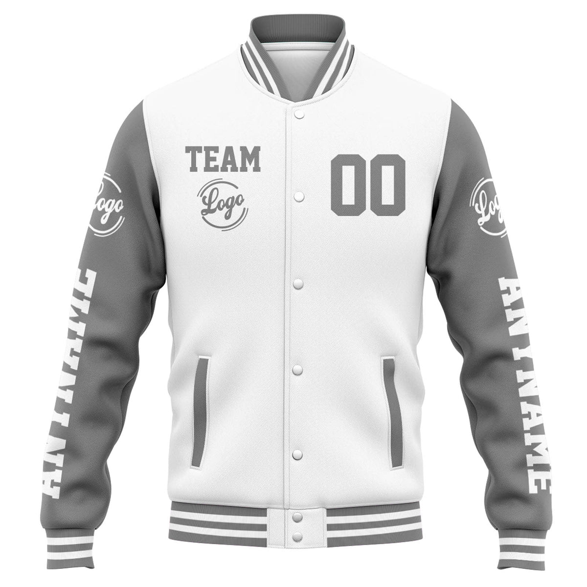 Custom Varsity Jacket Letterman jacket for Men, Women and Youth White Grey enthsush