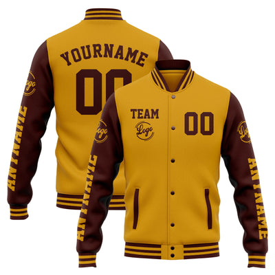 Custom Varsity Jacket Letterman jacket for Men, Women and Youth Gold Burgundy enthsush