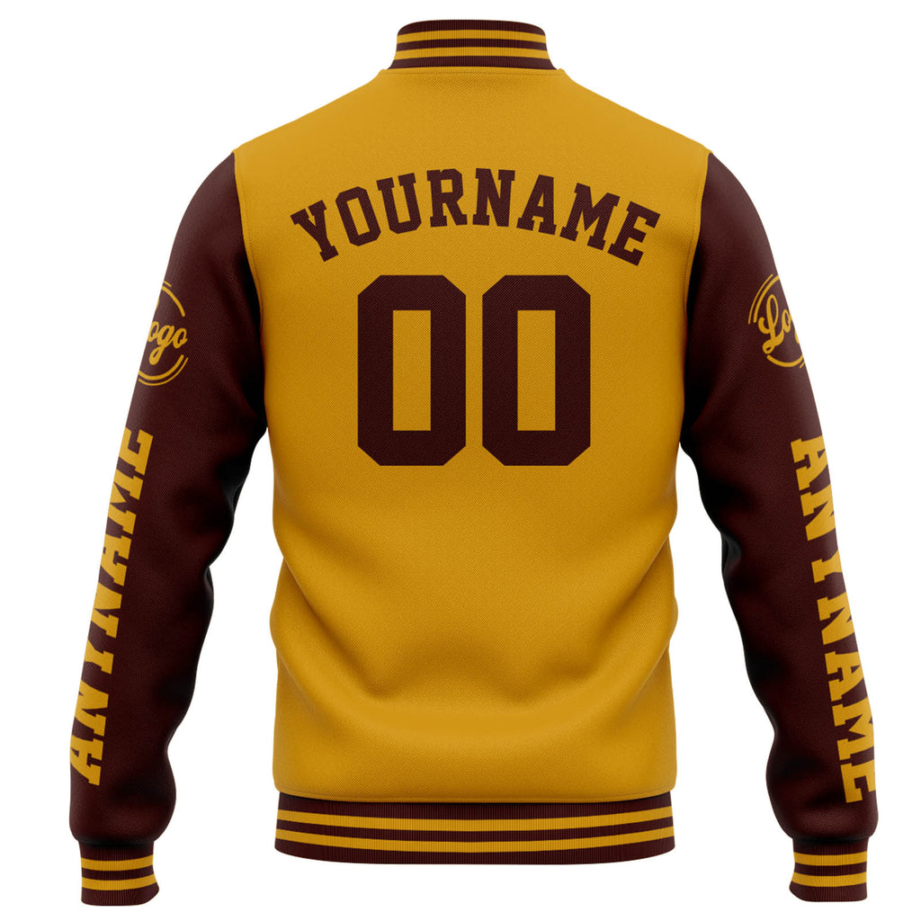 Custom Varsity Jacket Letterman jacket for Men, Women and Youth Gold Burgundy enthsush