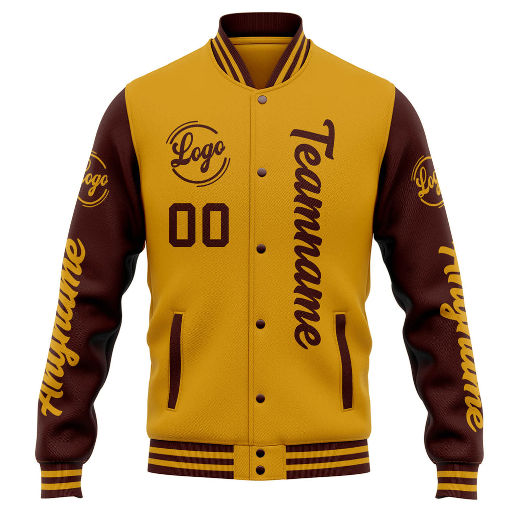 Custom Varsity Jacket Letterman jacket for Men, Women and Youth Gold Burgundy enthsush