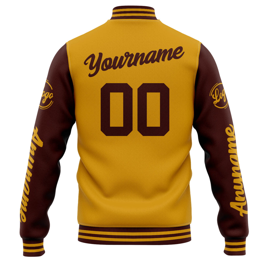Custom Varsity Jacket Letterman jacket for Men, Women and Youth Gold Burgundy enthsush
