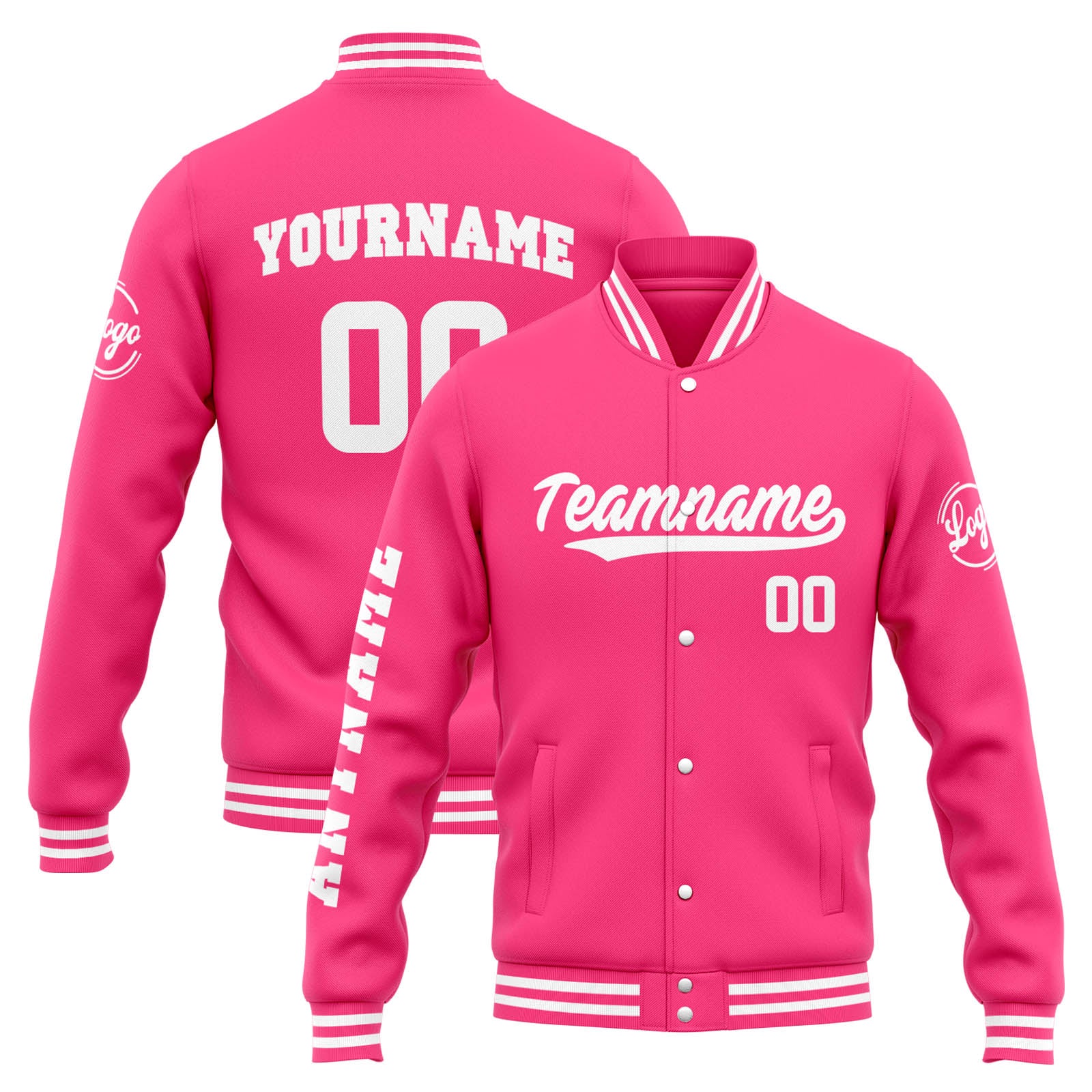 Custom Varsity Jacket Letterman jacket for Men, Women and Youth Pink White enthsush