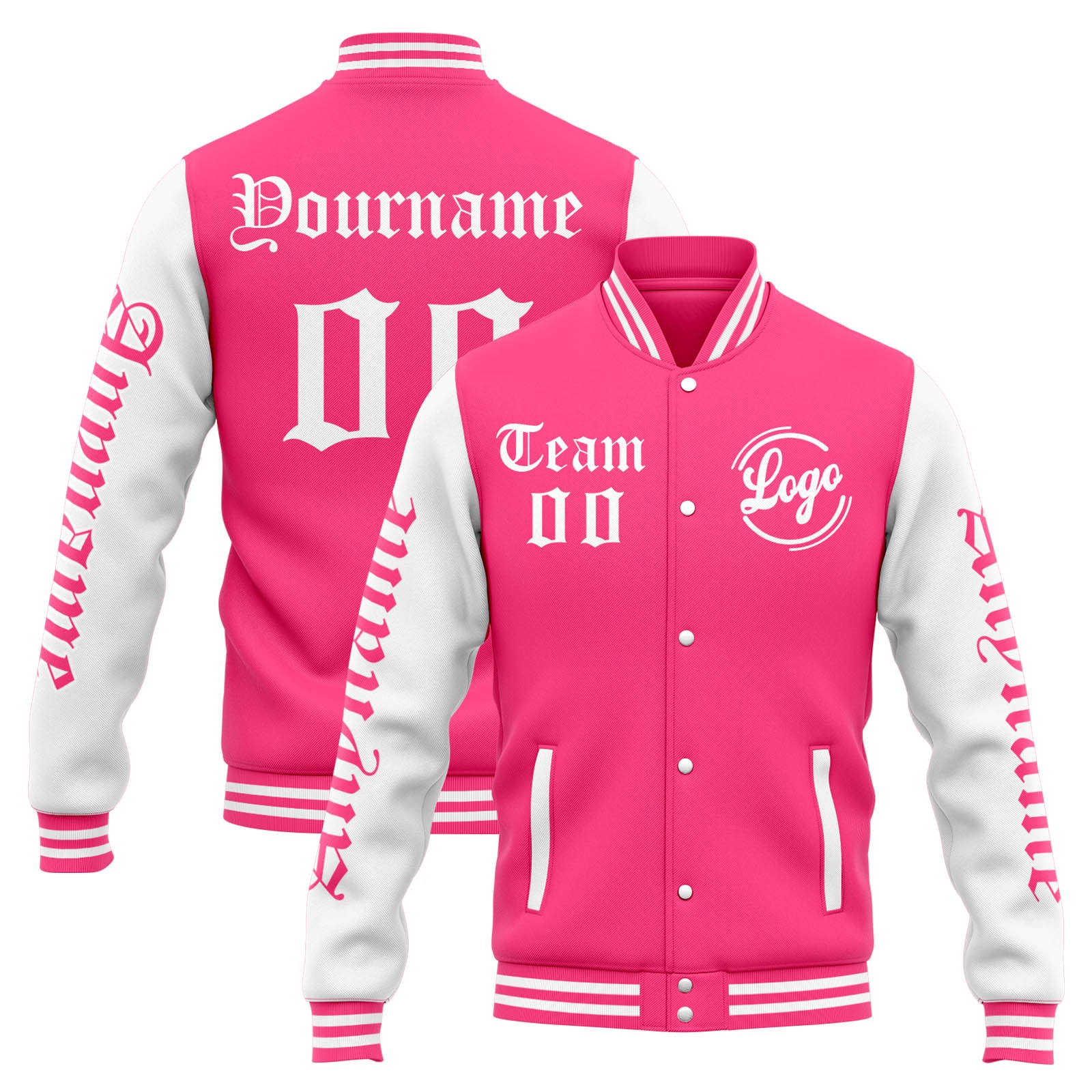 Custom Varsity Jacket Letterman jacket for Men, Women and Youth Pink White enthsush