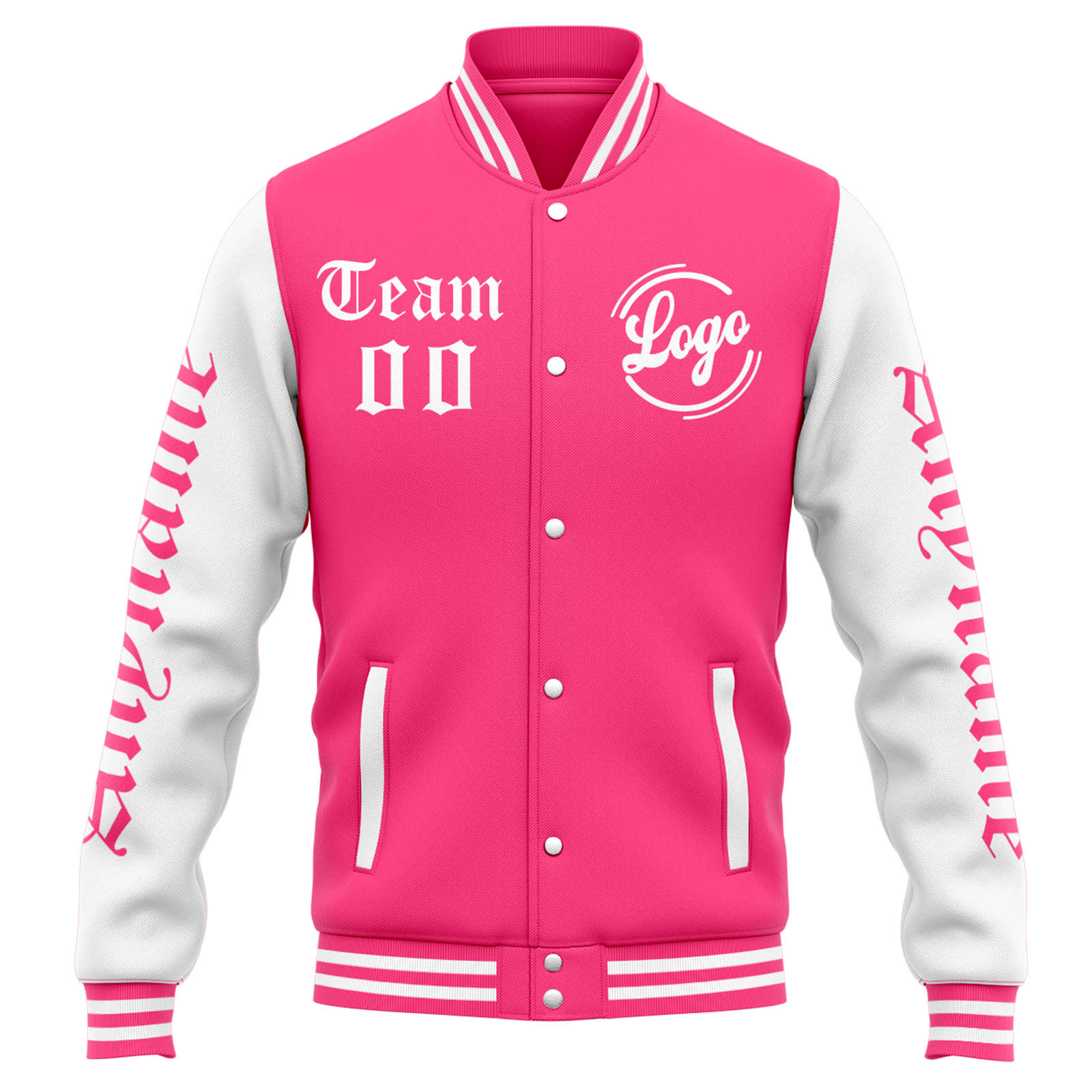 Custom Varsity Jacket Letterman jacket for Men, Women and Youth Pink White enthsush