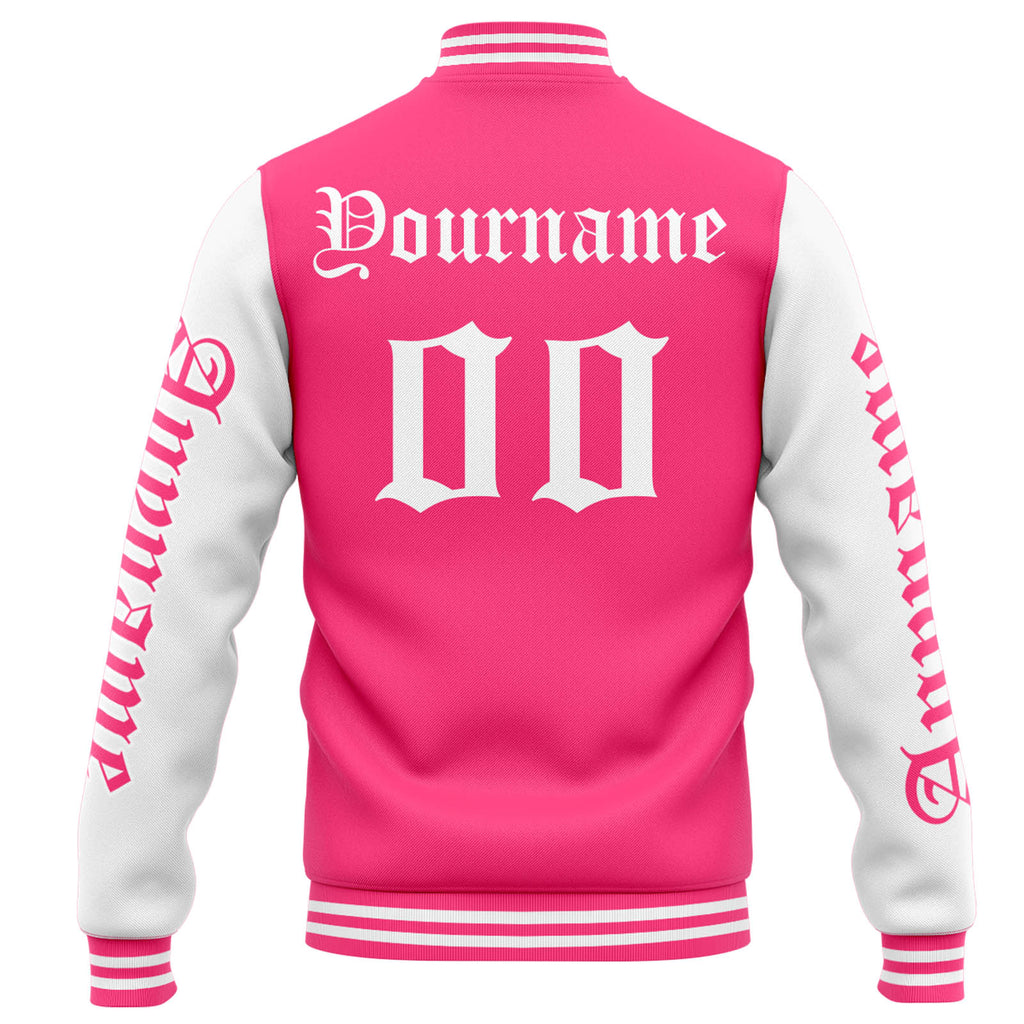 Custom Varsity Jacket Letterman jacket for Men, Women and Youth Pink White enthsush