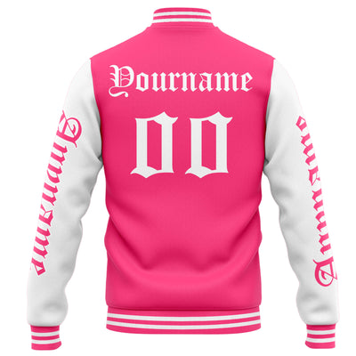 Custom Varsity Jacket Letterman jacket for Men, Women and Youth Pink White enthsush