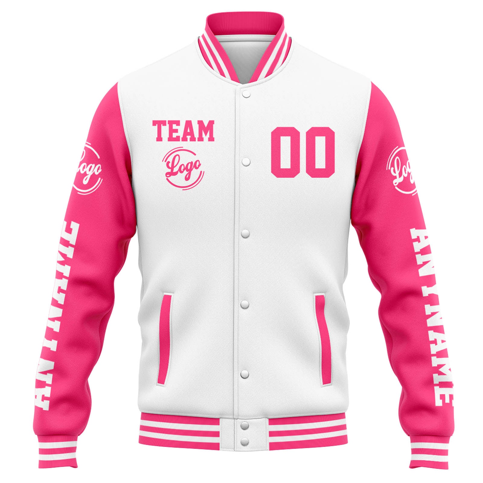Custom Varsity Jacket Letterman jacket for Men, Women and Youth White Pink enthsush