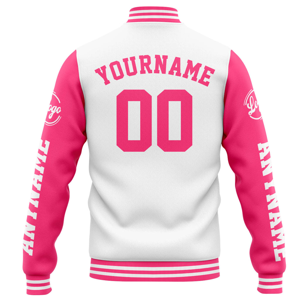 Custom Varsity Jacket Letterman jacket for Men, Women and Youth White Pink enthsush