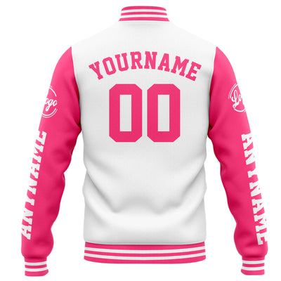 Custom Varsity Jacket Letterman jacket for Men, Women and Youth White Pink enthsush