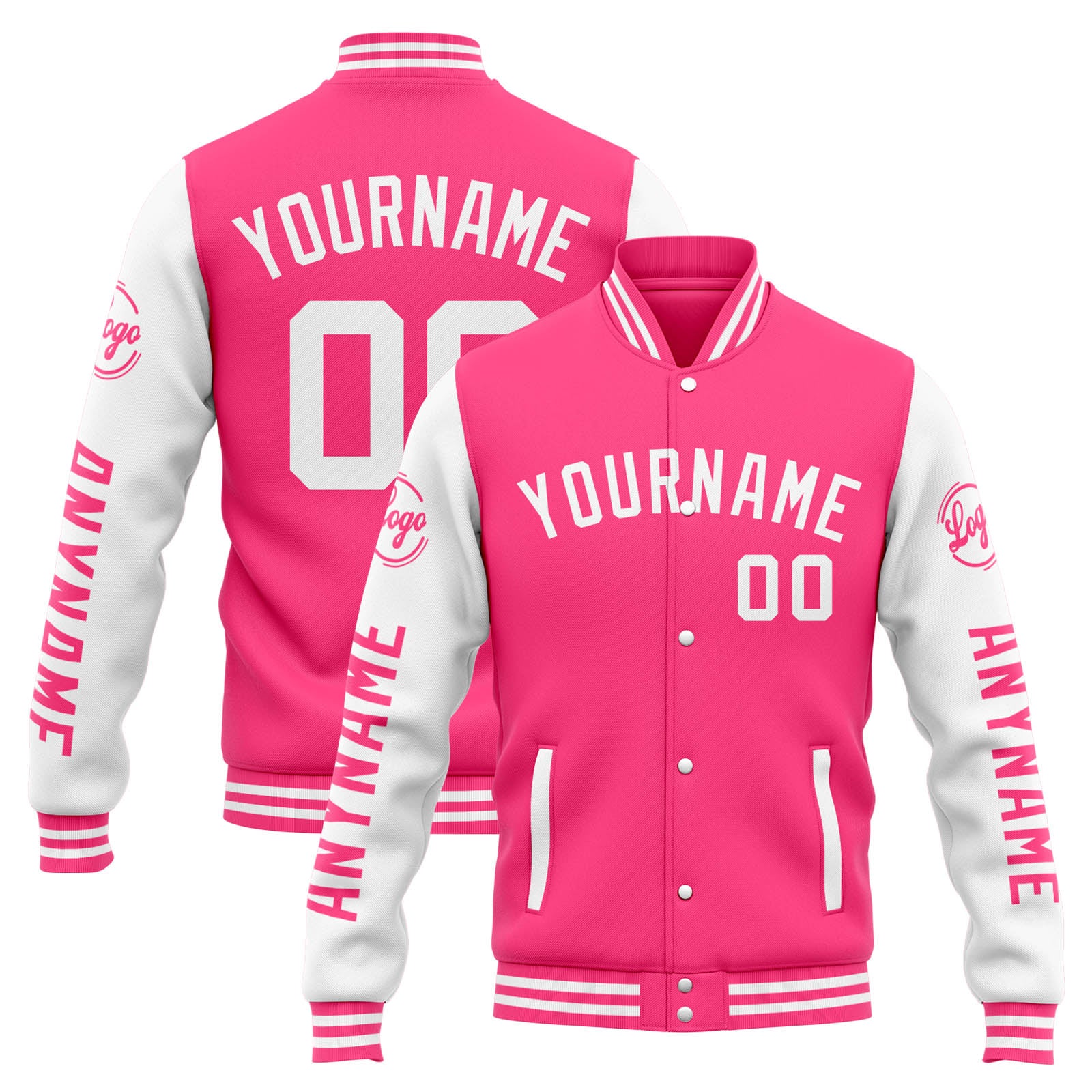 Custom Varsity Jacket Letterman jacket for Men, Women and Youth Pink White enthsush