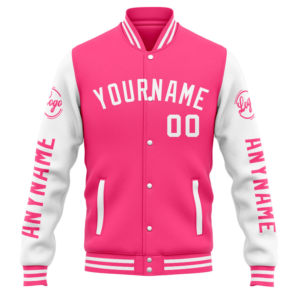 Custom Varsity Jacket Letterman jacket for Men, Women and Youth Pink White enthsush