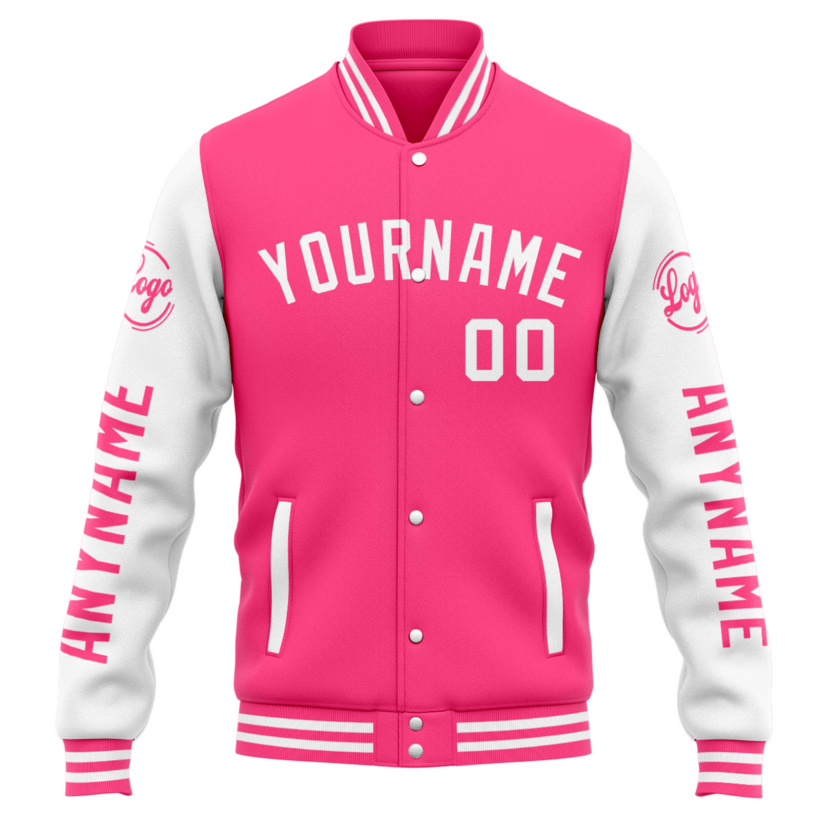 Custom Varsity Jacket Letterman jacket for Men, Women and Youth Pink White enthsush