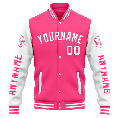 Custom Varsity Jacket Letterman jacket for Men, Women and Youth Pink White enthsush