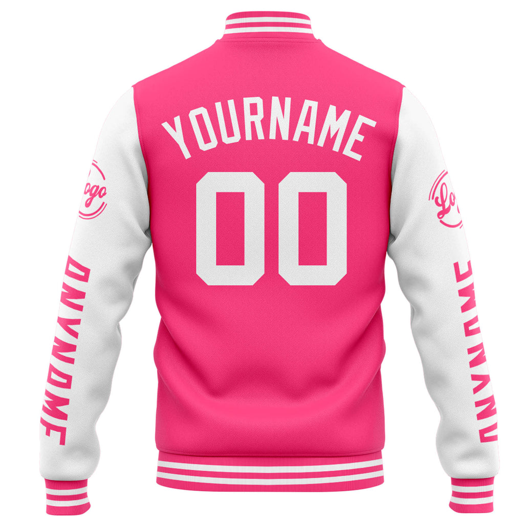Custom Varsity Jacket Letterman jacket for Men, Women and Youth Pink White enthsush