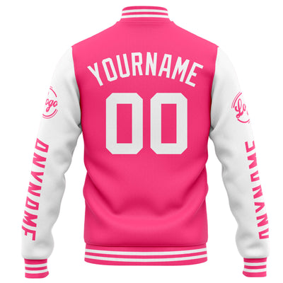 Custom Varsity Jacket Letterman jacket for Men, Women and Youth Pink White enthsush
