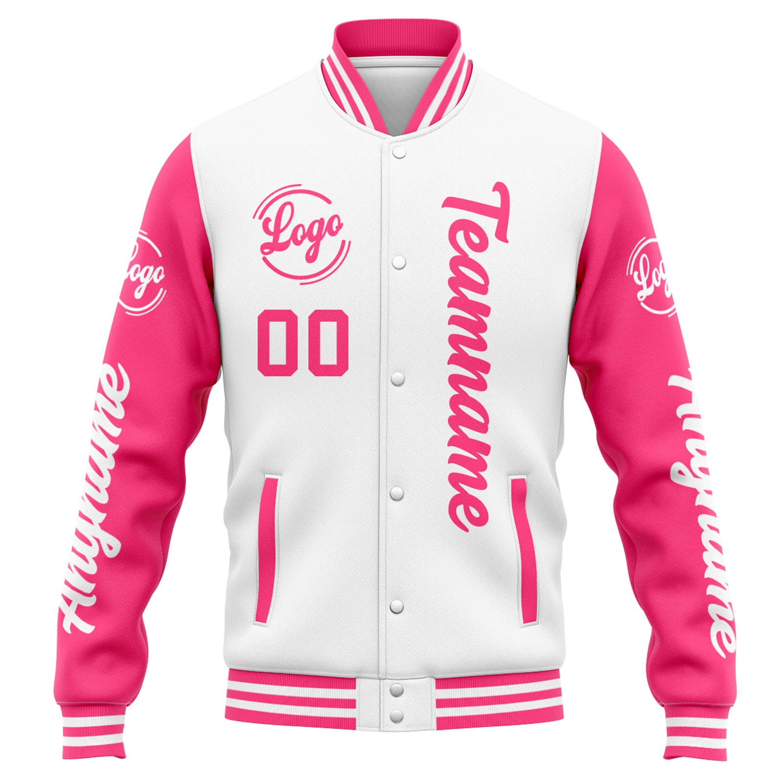 Custom Varsity Jacket Letterman jacket for Men, Women and Youth White Pink enthsush