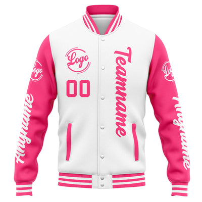 Custom Varsity Jacket Letterman jacket for Men, Women and Youth White Pink enthsush