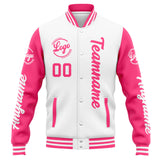 Custom Varsity Jacket Letterman jacket for Men, Women and Youth White Pink