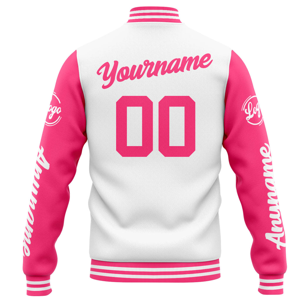 Custom Varsity Jacket Letterman jacket for Men, Women and Youth White Pink enthsush