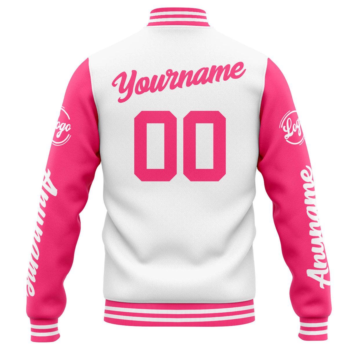 Custom Varsity Jacket Letterman jacket for Men, Women and Youth White Pink enthsush