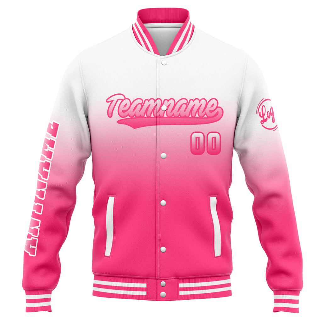 Custom Varsity Jacket Letterman jacket for Men, Women and Youth White Pink Gradient enthsush