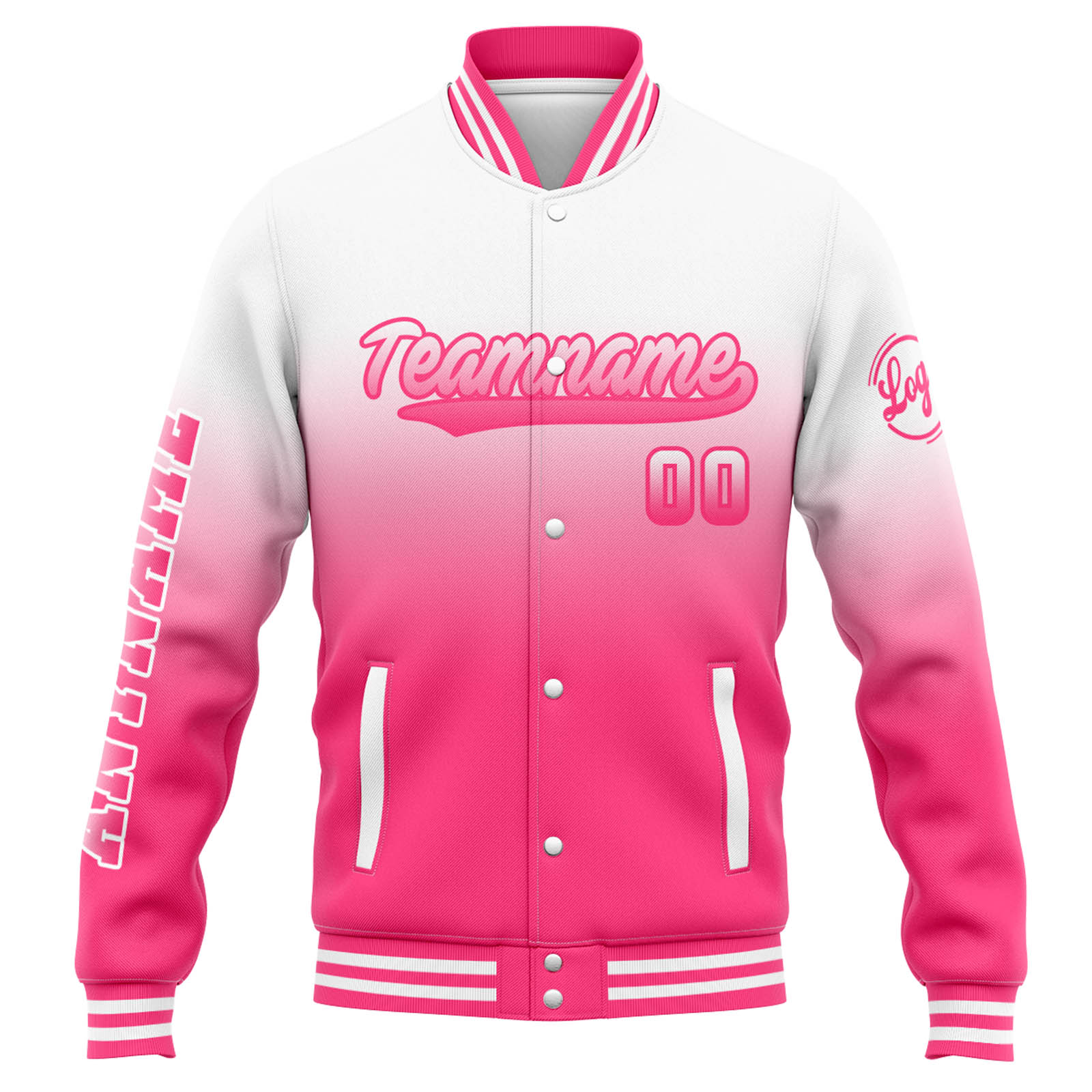 Custom Varsity Jacket Letterman jacket for Men, Women and Youth White Pink Gradient enthsush