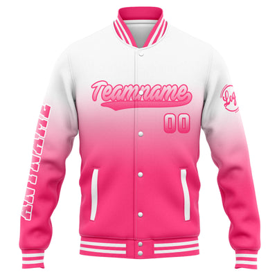 Custom Varsity Jacket Letterman jacket for Men, Women and Youth White Pink Gradient enthsush