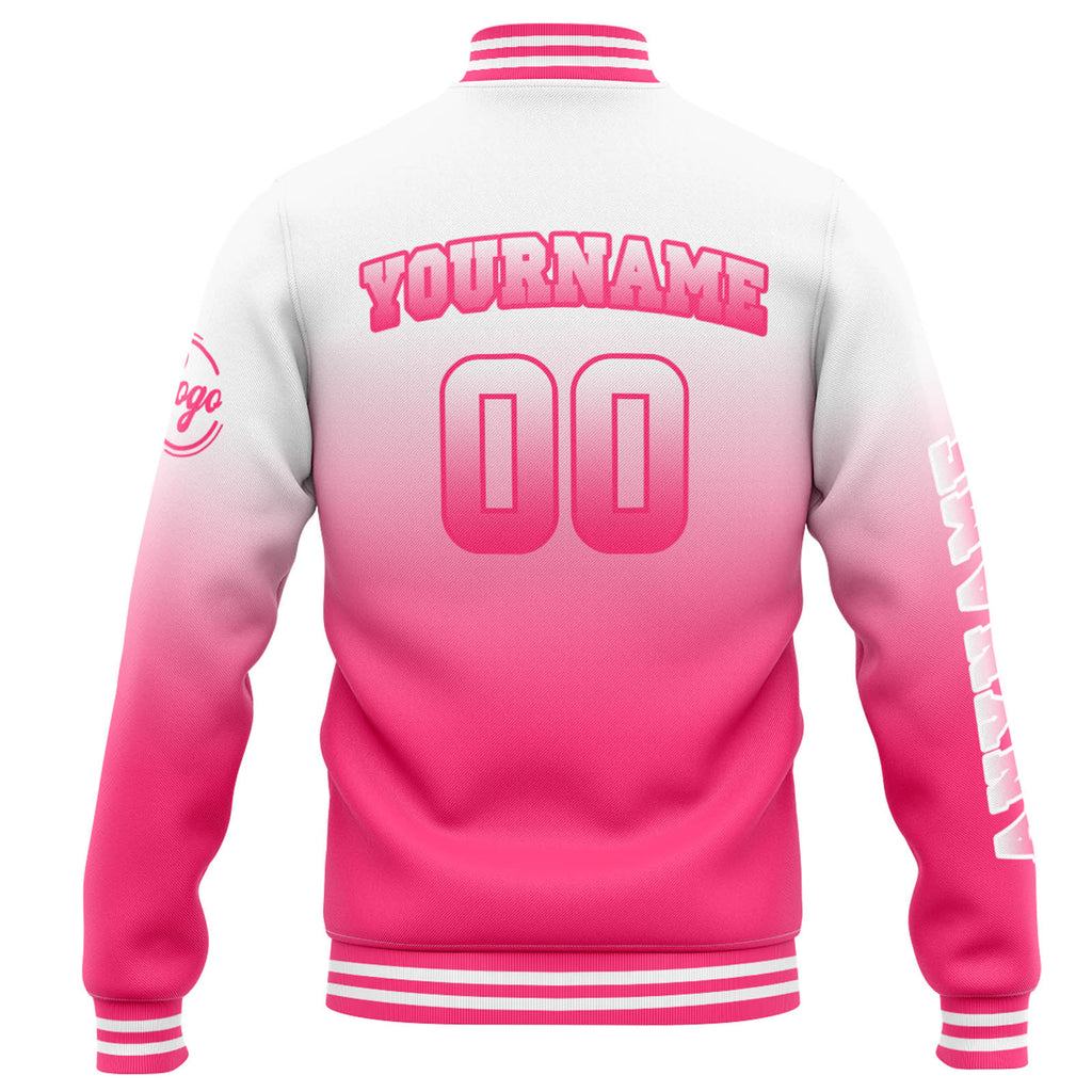 Custom Varsity Jacket Letterman jacket for Men, Women and Youth White Pink Gradient enthsush