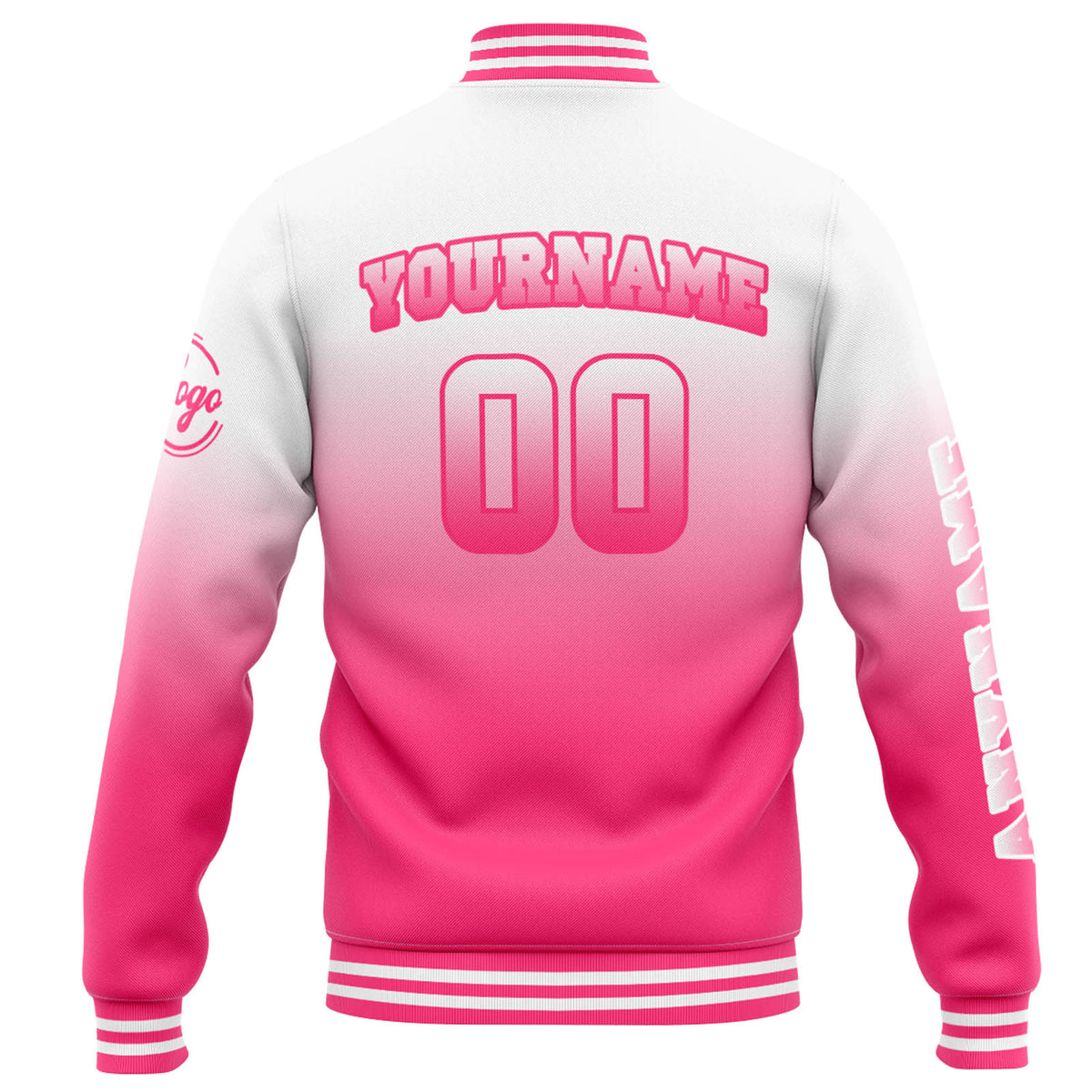 Custom Varsity Jacket Letterman jacket for Men, Women and Youth White Pink Gradient enthsush