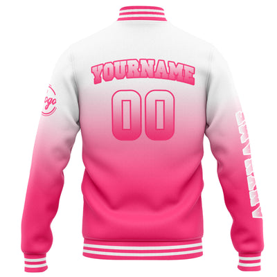 Custom Varsity Jacket Letterman jacket for Men, Women and Youth White Pink Gradient enthsush