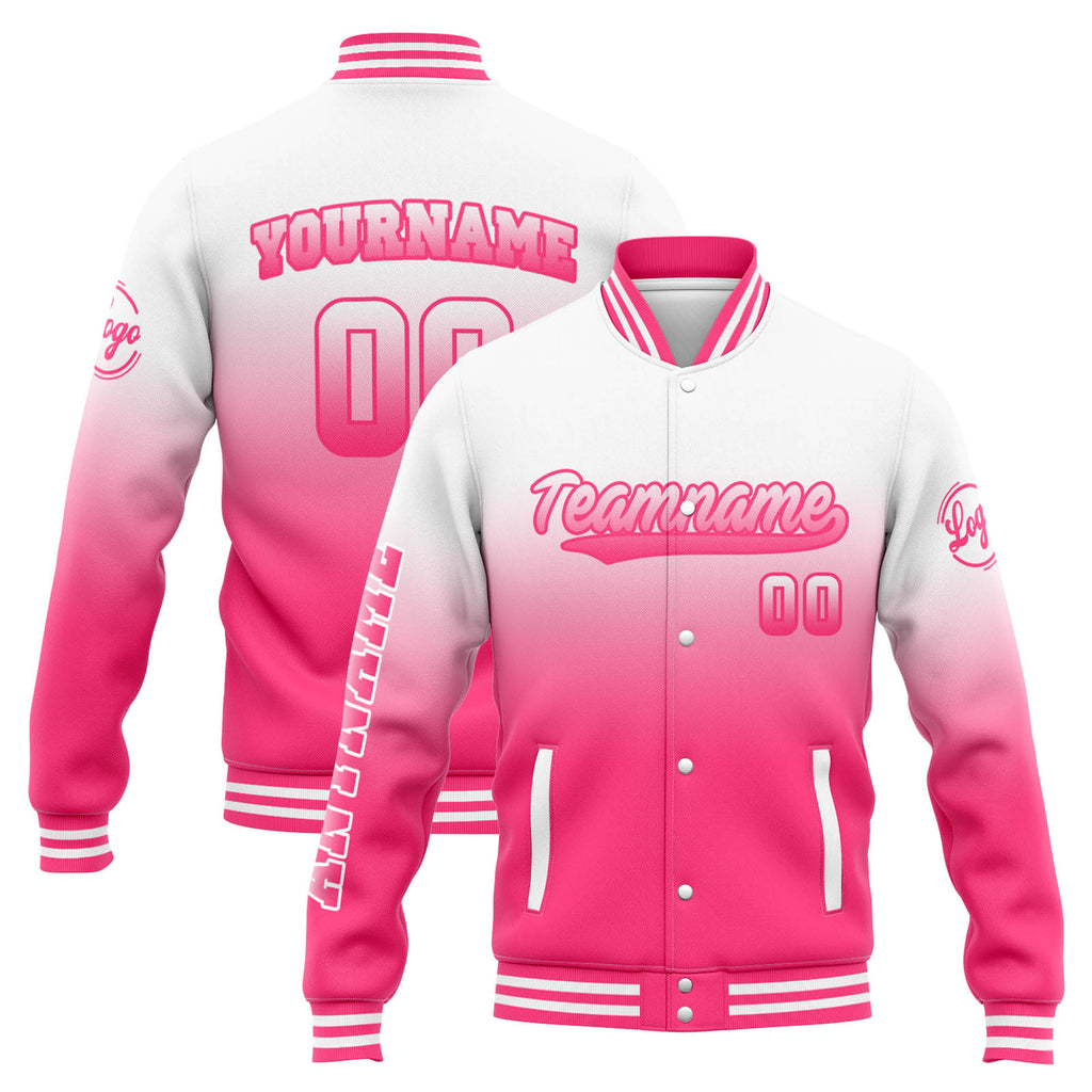 Custom Varsity Jacket Letterman jacket for Men, Women and Youth White Pink Gradient enthsush