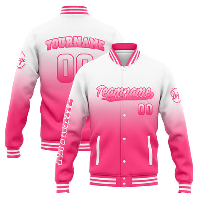 Custom Varsity Jacket Letterman jacket for Men, Women and Youth White Pink Gradient enthsush