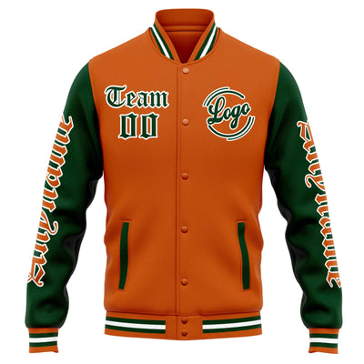 Custom Varsity Jacket Letterman jacket for Men, Women and Youth Orange Dark Green enthsush