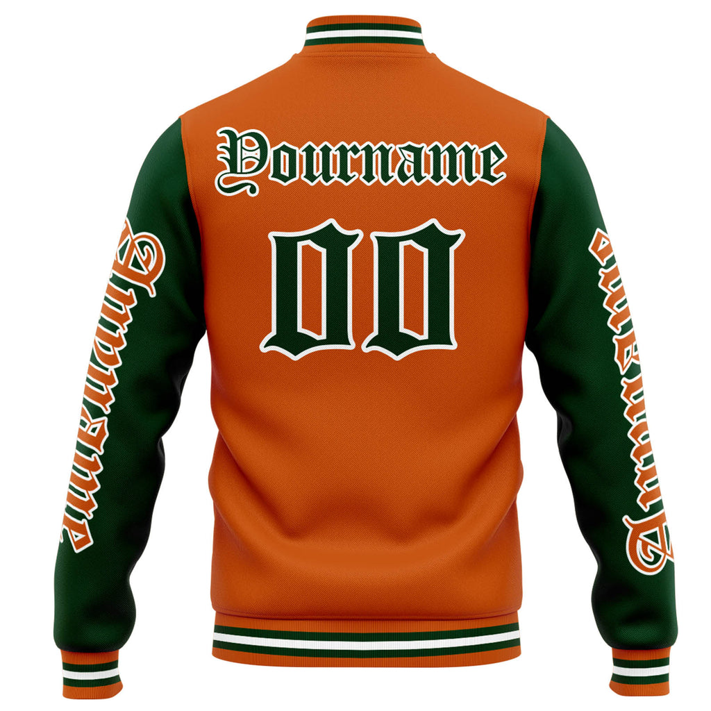 Custom Varsity Jacket Letterman jacket for Men, Women and Youth Orange Dark Green enthsush