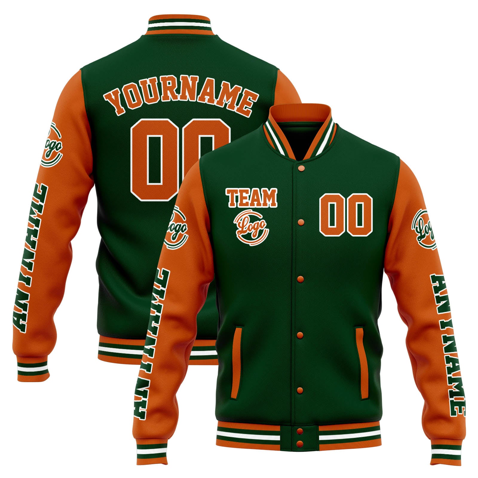 Custom Varsity Jacket Letterman jacket for Men, Women and Youth Drak Green Orange enthsush