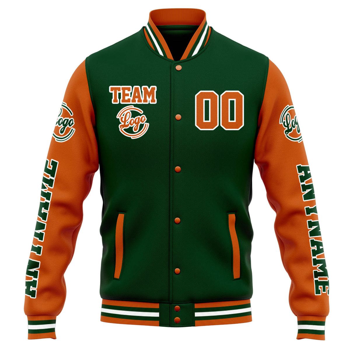 Custom Varsity Jacket Letterman jacket for Men, Women and Youth Drak Green Orange enthsush