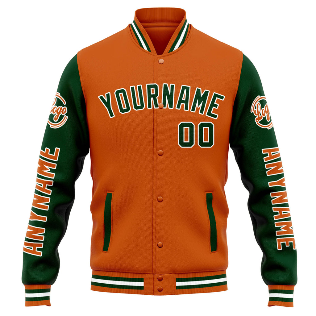 Custom Varsity Jacket Letterman jacket for Men, Women and Youth Orange Dark Green enthsush