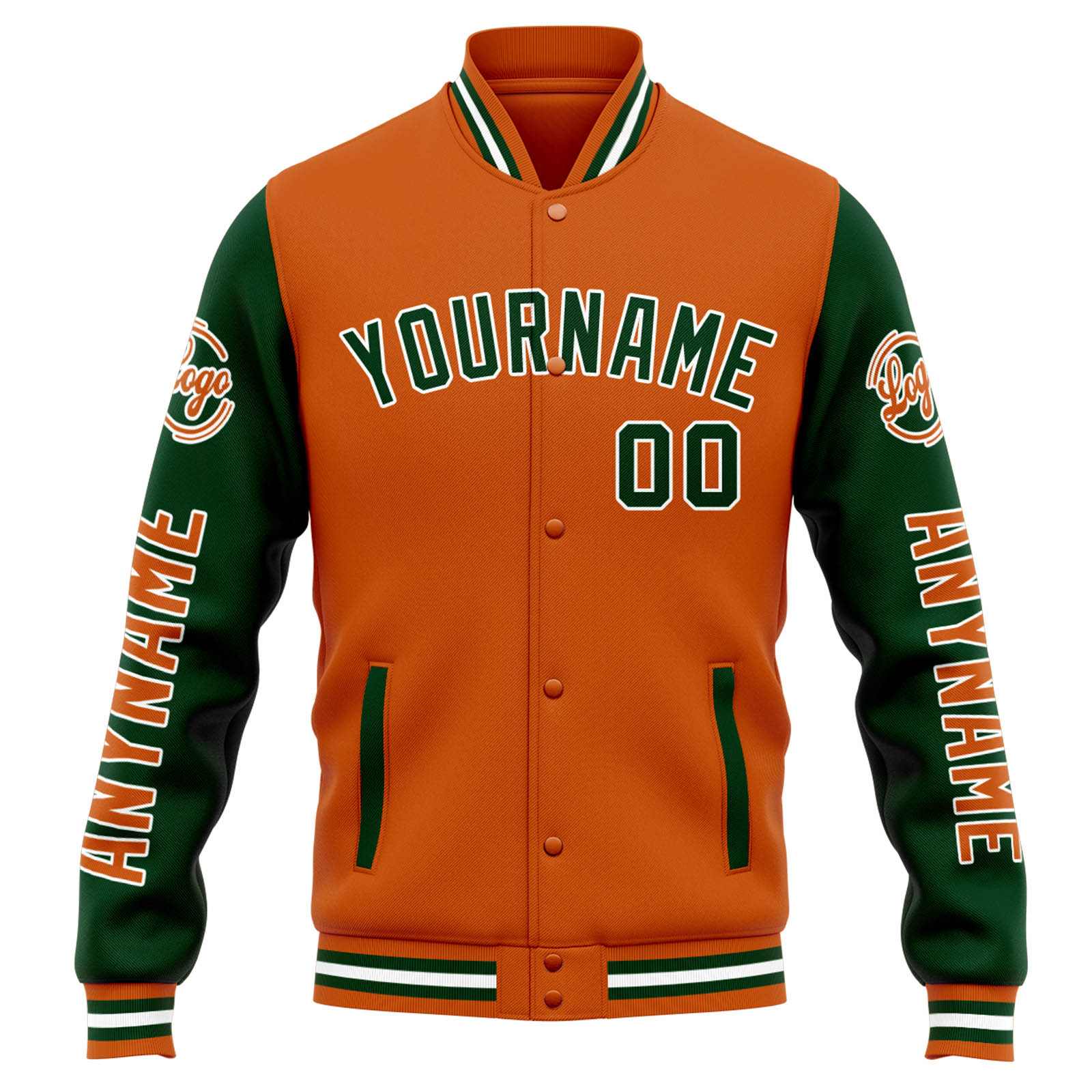 Custom Varsity Jacket Letterman jacket for Men, Women and Youth Orange Dark Green enthsush